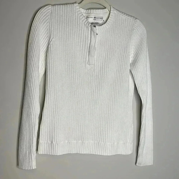 Tommy Hilfiger White Zip Front Sweater - Picture 2 of 9